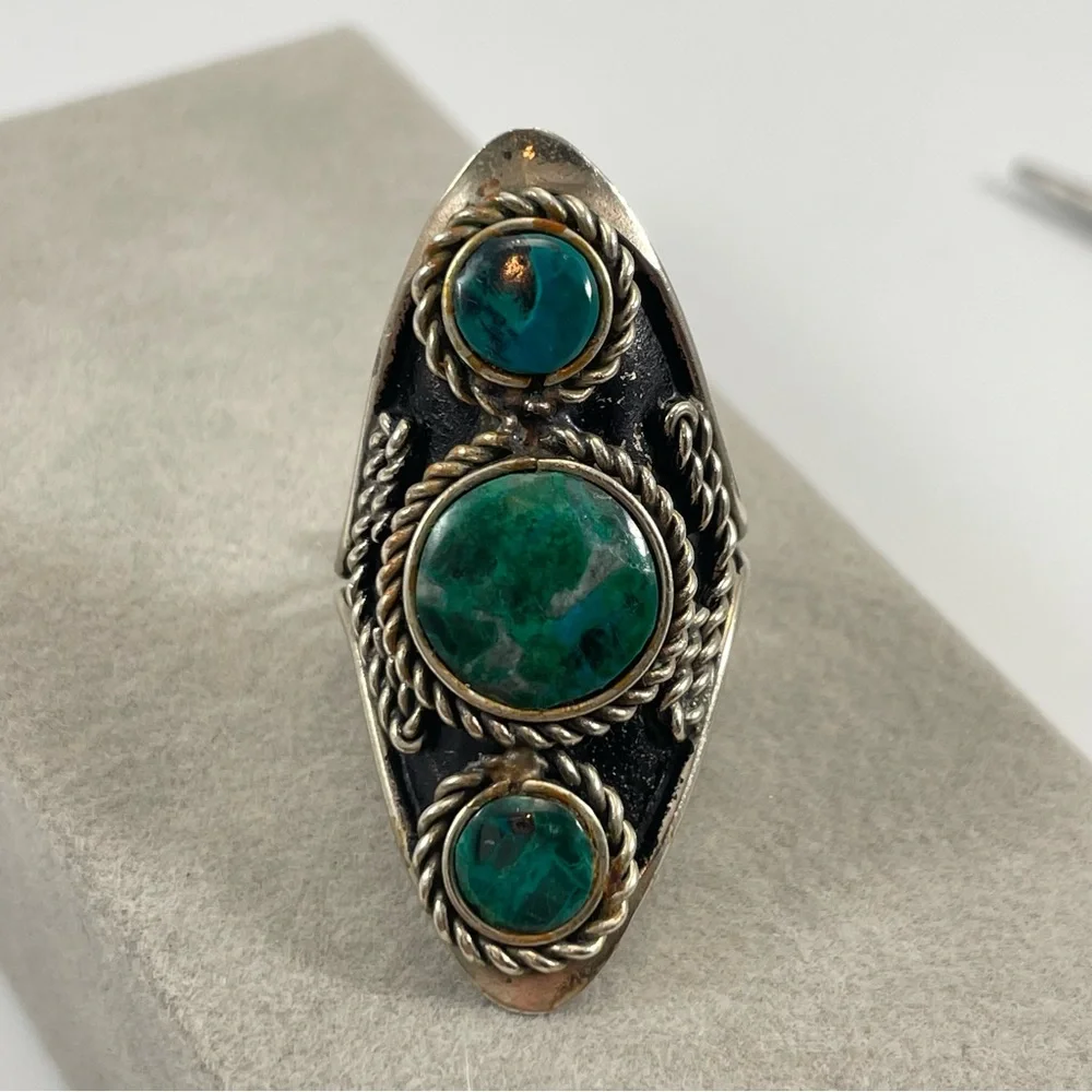 Boho Fun Funky Ring Gemstone Silver Tone Adjustable Statement Cute Timeless